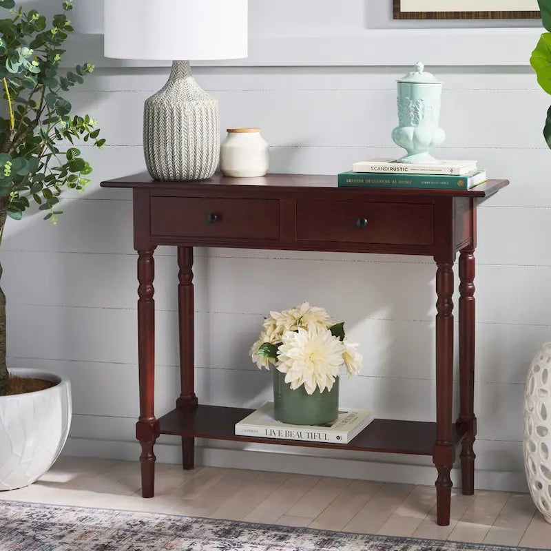 Table console grise à 2 tiroirs 38 L x 13 P x 32 H