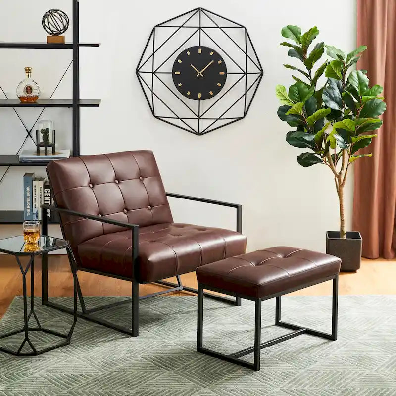 Repose-pieds ottoman capitonné en similicuir moderne 24W