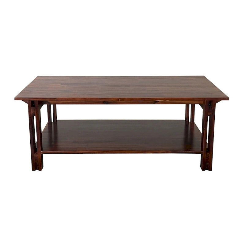 Table basse architecturale en bois d'acacia avec étagère