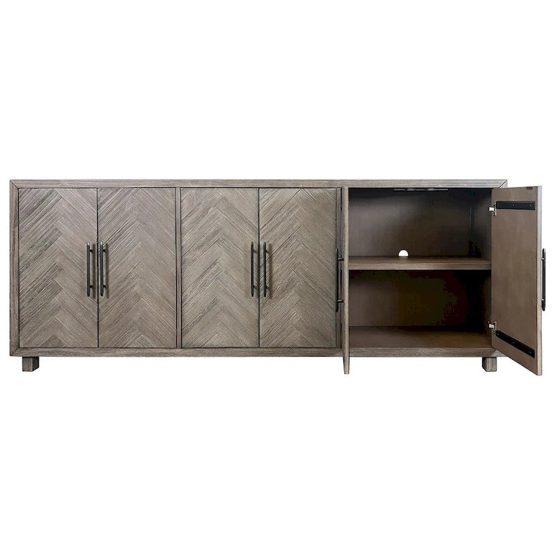 Meuble TV 90 six portes, meuble multimédia, buffet en bois, entièrement assemblé, gris - 90L x 32H x 16P