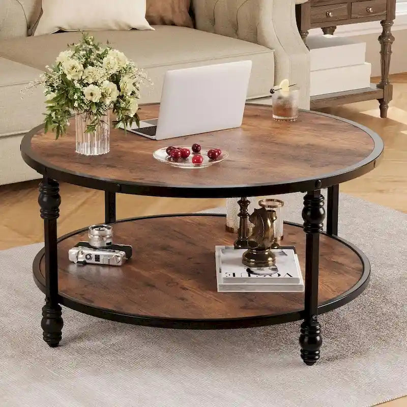 Table basse ronde de salon à 2 niveaux